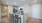 kitchen with island and barstools